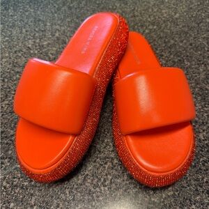 “AZALEA WANG” Rhinestone Platform Puffed Slide Sandals